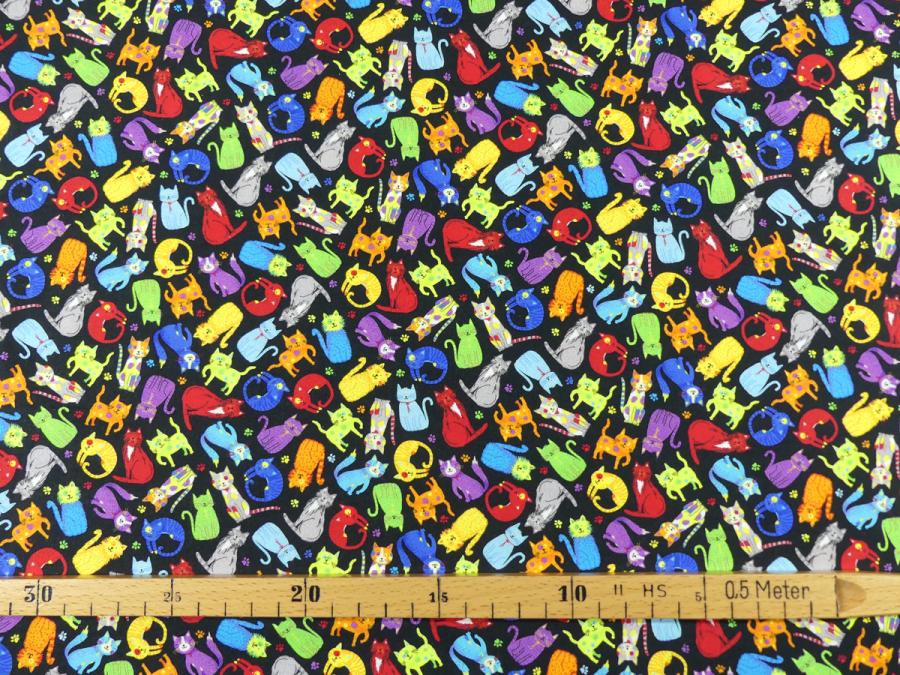 Patchworkstoff bunte Katzen mit Maß